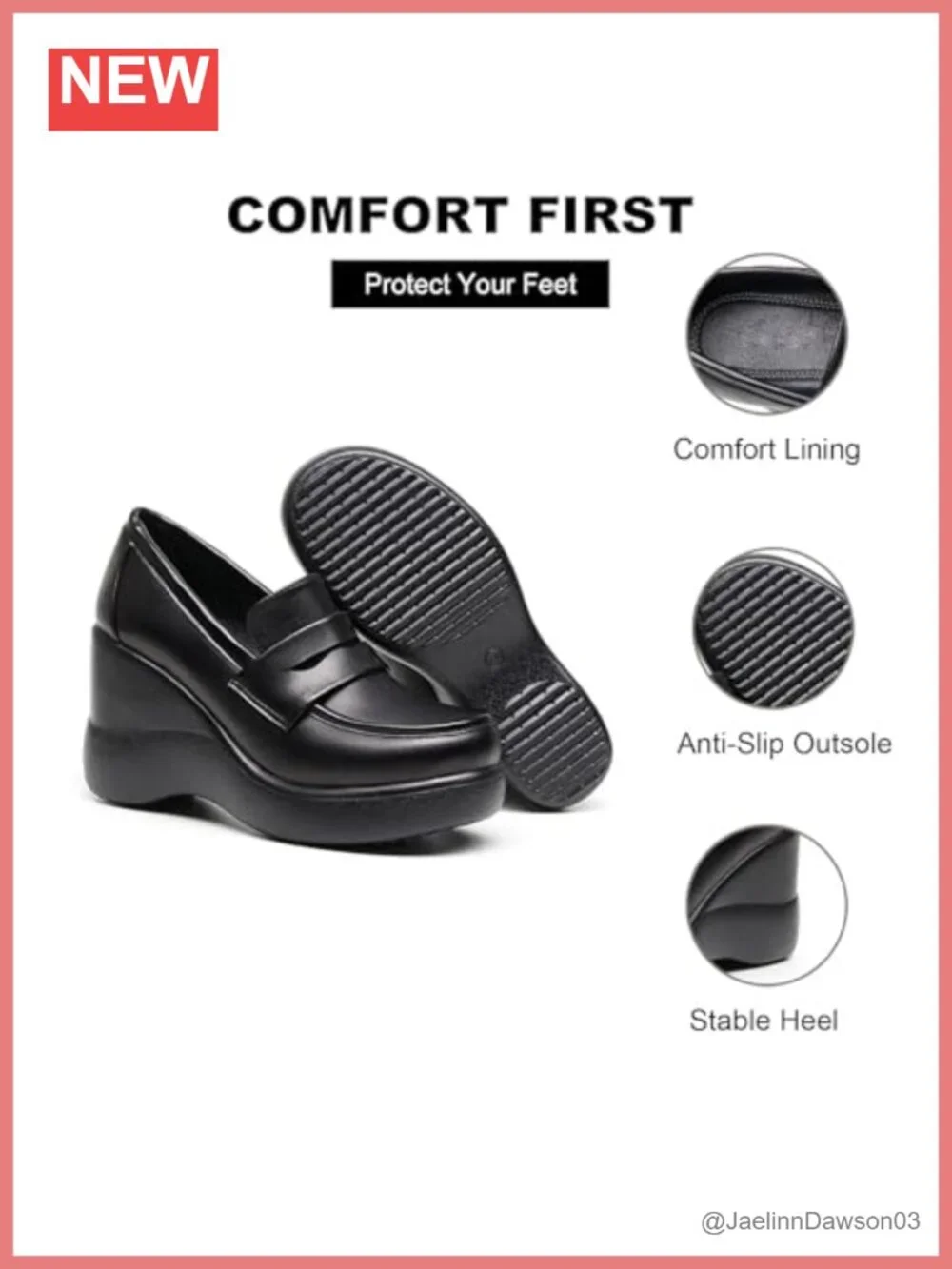 Women's Leather Round Toe Platform Wedge Loafers Slip On Comfortable